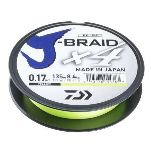 DAIWA J-BRAID X4, 270m, yellow, braided fishing line 0.1mm / 9kg