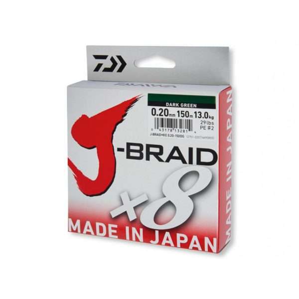 Daiwa J-Braid X8, dark green 150m, 300m, 1500m - round braided line 0,06mm - 1500m, 4kg/9lbs