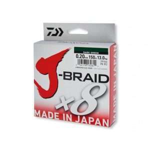 Daiwa J-Braid X8, dark green 150m, 300m, 1500m – round braided line 0,13mm – 1500m, 8kg/18lbs