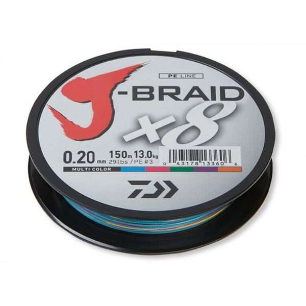 Daiwa J-Braid X8, multicolor 150m, 300m, 1500m - round braided line 0,13mm - 1500m, 8kg/18lbs