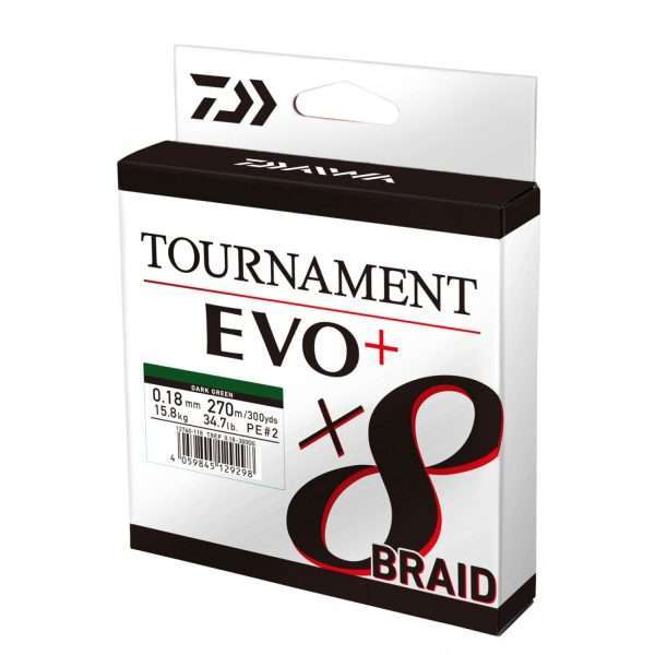 DAIWA Tournament x8 Braid EVO+, 270m, green, Braided Fishing Line 0.1mm / 6.7kg