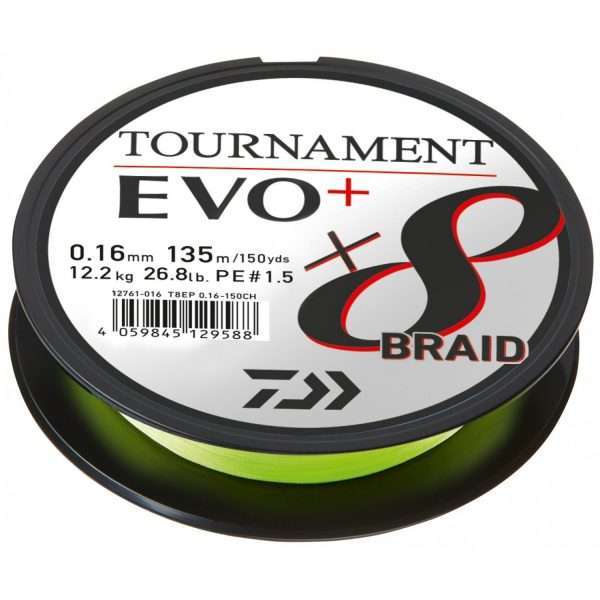 DAIWA Tournament x8 Braid EVO+, chartreuse, Braided fishing line 270m / 0.08mm / 4.9kg