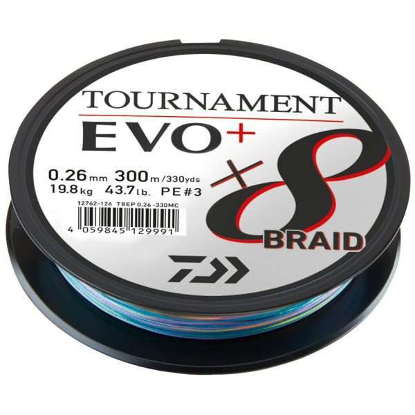 DAIWA Tournament x8 Braid EVO+, multicolor, Braided Fishing Line 300m / 0.2mm / 18kg