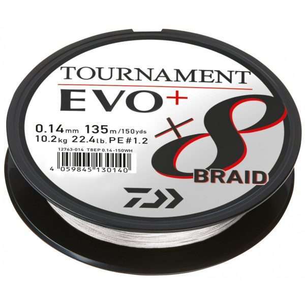 DAIWA Tournament x8 Braid EVO+, white, Braided Fishing Line 135m / 0.12mm / 8.6kg