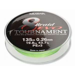 Daiwa Tournament 8 Braid Evo, chartreuse, 135m, 300m, 1000m – round braided line 0,10mm – 135m