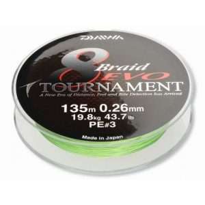 Daiwa Tournament 8 Braid Evo, chartreuse, 135m, 300m, 1000m – round braided line 0,20mm – 135m