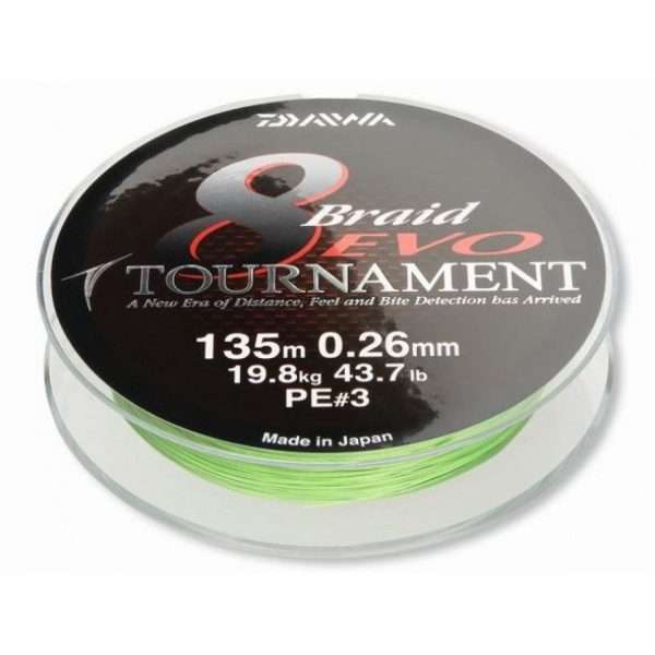 Daiwa Tournament 8 Braid Evo, chartreuse, 135m, 300m, 1000m - round braided line 0,20mm - 135m