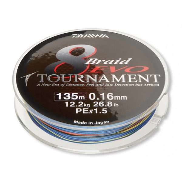 DAIWA TOURNAMENT 8 BRAID EVO, 150m, multicolor, Round braided cord, 12780-210-00 0.1mm