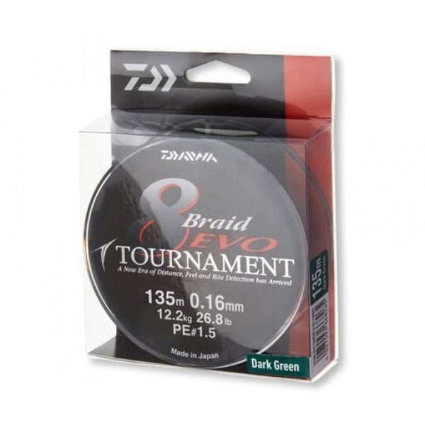 Daiwa Tournament 8 Braid Evo, dark green, 135m, 300m, 1000m - round braided line 0,26mm - 300m