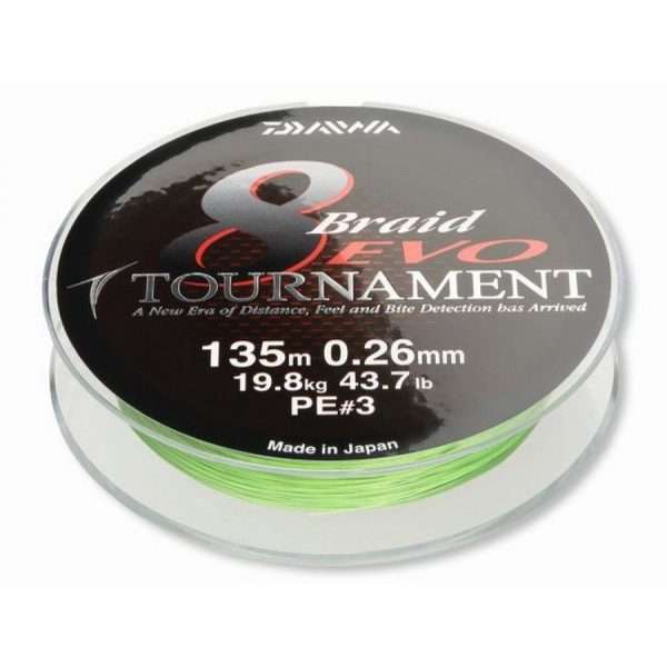 Daiwa Tournament 8 Braid Evo, chartreuse, 135m, 300m, 1000m - round braided line 0,16mm - 1000m