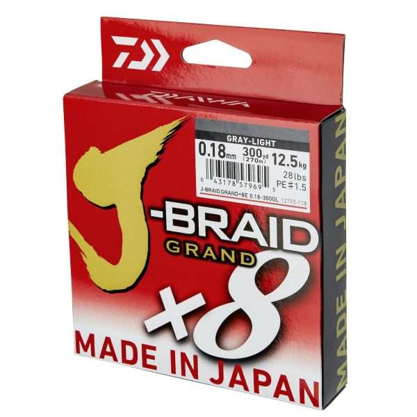 DAIWA J-Braid Grand X8, 270m, grey, Braided Fishing Line 0.13mm / 8.5kg