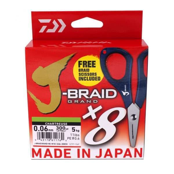 DAIWA J-Braid Grand X8, 270m, chartreuse, Braided Fishing Line, Promo Edition 0.06mm / 5kg