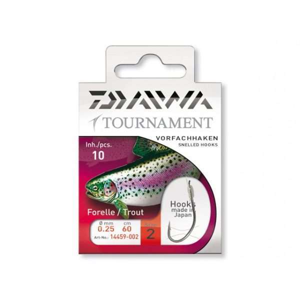 Daiwa Tournament Trout hook, mounted, HkSz..2-8, 10pcs., Snelled hook