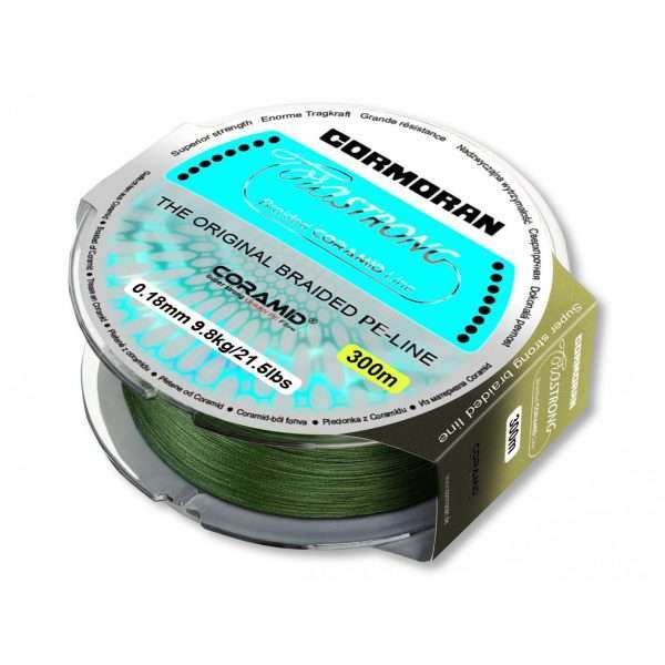 CORMORAN CORASTRONG BRAID, green, Coramid® Perforated Line 1200m / 0.12mm / 6.4kg