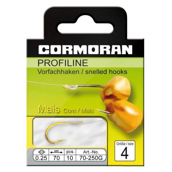 Cormoran Profiline Corn Hook 250G, HkSz. 10, 12, Snelled Hook