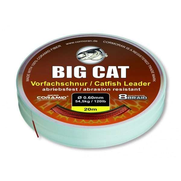 CORMORAN BIG CAT 8-BRAID CATFISH LEADER, brown, Micro Coramid® Catfish leader cord 20m / 1mm / 100kg