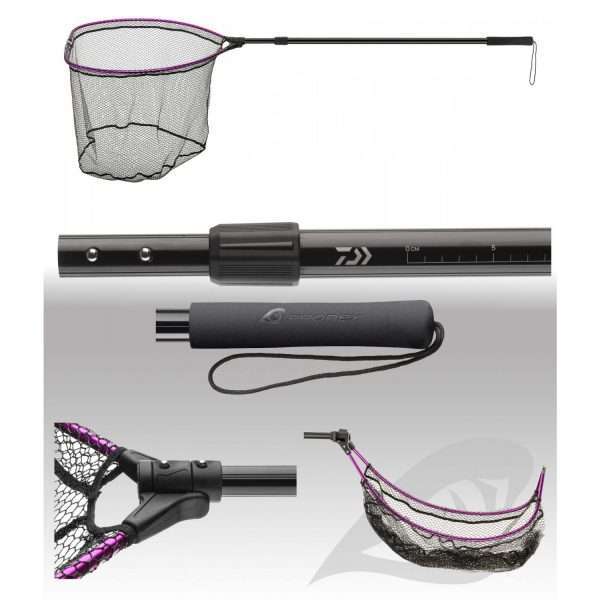Daiwa Prorex Folding Boat landing net, telescopic, Net with silicone coating 70x60cm
